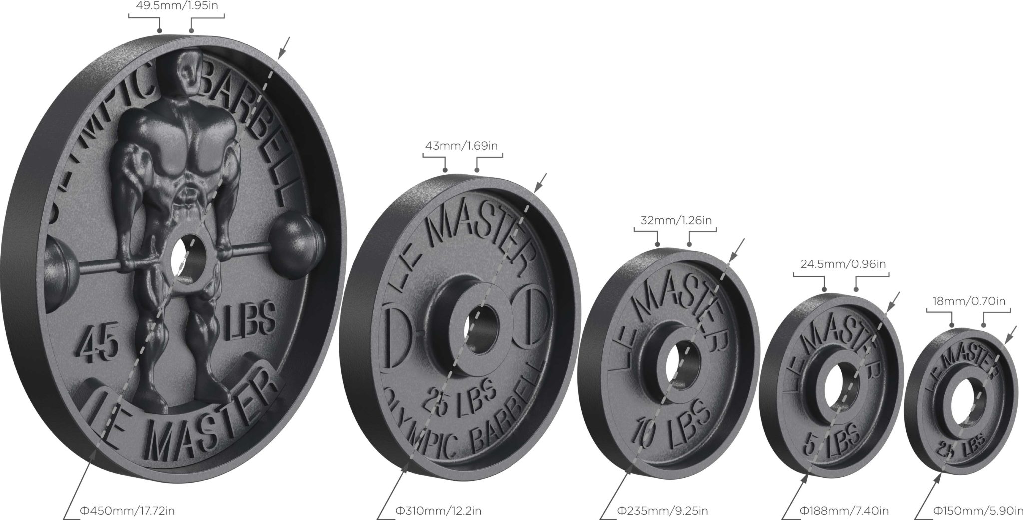 Deep Dish Barbell Plates 45 LBS Pair Le Master Barbell Company deep-dish-barbell-plates-45-lbs-pair-le-master-barbell-company